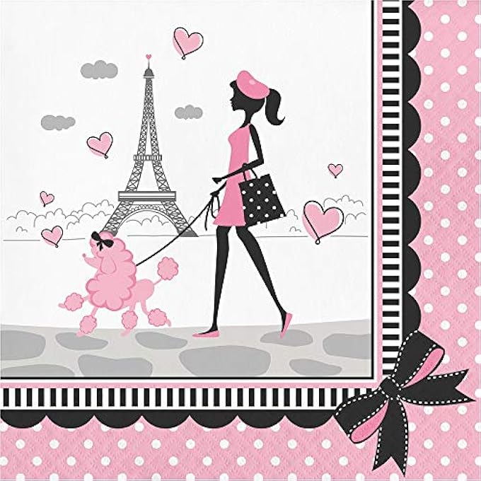 18 COUNT PARTY IN PARIS LUNCH NAPKINS, PINK/BLACK - Image 2